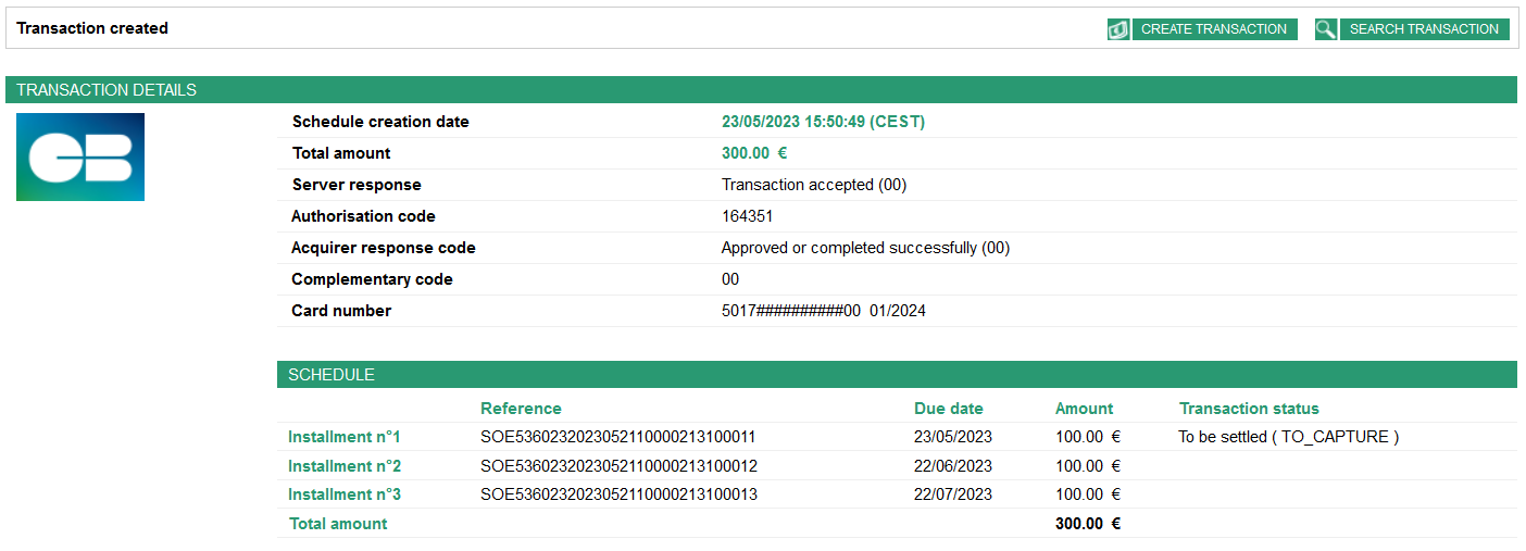 transaction created details