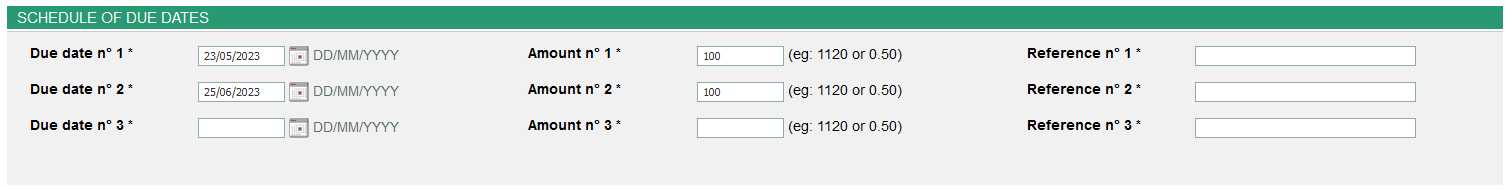 With the settlement dates on the left and the corresponding amounts on the right.