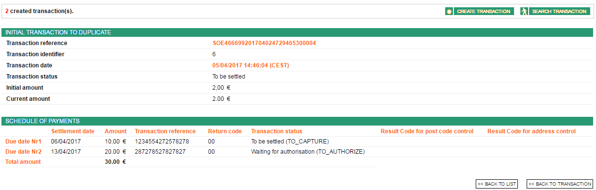 transaction summary