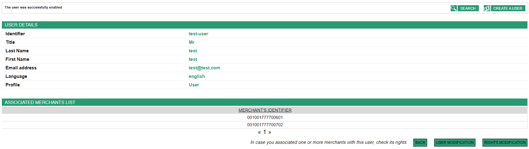 user details: identifier, name, email address, etc.