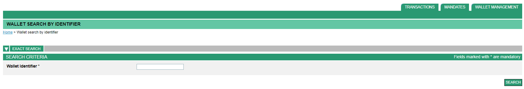 wallet search page by identifier