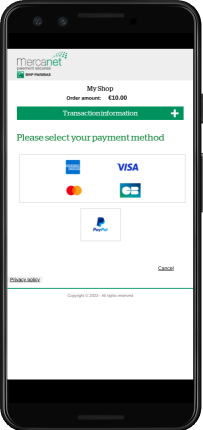 Payment method selection page 
